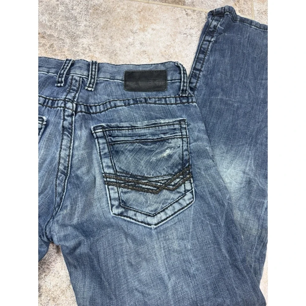 BKE‎ Denim Carter Jeans Men's 29S Blue Distressed Thick Stitch Straight Leg